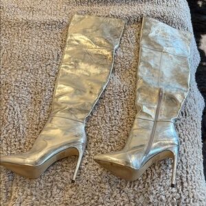 Aldo Silver Knee-High Stiletto Boots